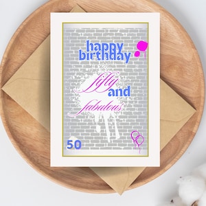 happy 50th Geburtstagskarte, 50th Geburtstagskarte, alles Gute zum Geburtstag, digitaler Download, Sofortdownload, Meilenstein-Geburtstagskarte