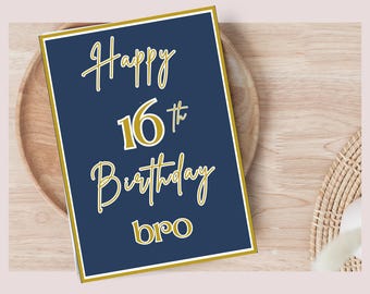 16 year old boy birthday card, Greeting Cards, Printable Birthday Card, 16th birthday card, happy birthday bro, birthday card for teen,