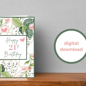 21 Geburtstag, Karte für 21, grün rosa, Geburtstagskarte grün, Geburtstagskarte grün, druckbare Karte, Geburtstagskarte grün, einundzwanzig