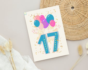 17th birthday card printable, Instant Download, 17Th Birthday, 17Th Birthday Card, birthday Card, Daughter Birthday Card