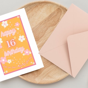 Sweet 16 Printable Birthday Card, Birthday Wishes 16Th, Birthday Digital Download, daisy card, Digital flower power 16th