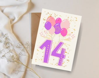 Tarjeta De Cumpleaños Número 14 Para Niñas Y Niños - Bday Press