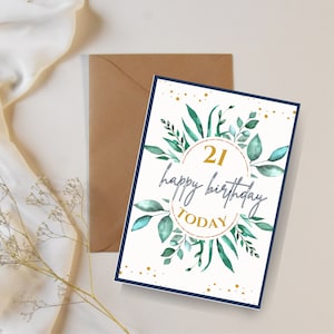 Carte de 21 ans, carte de 21e anniversaire, carte de voeux imprimable, numérique 21e anniversaire, carte de 21e anniversaire,