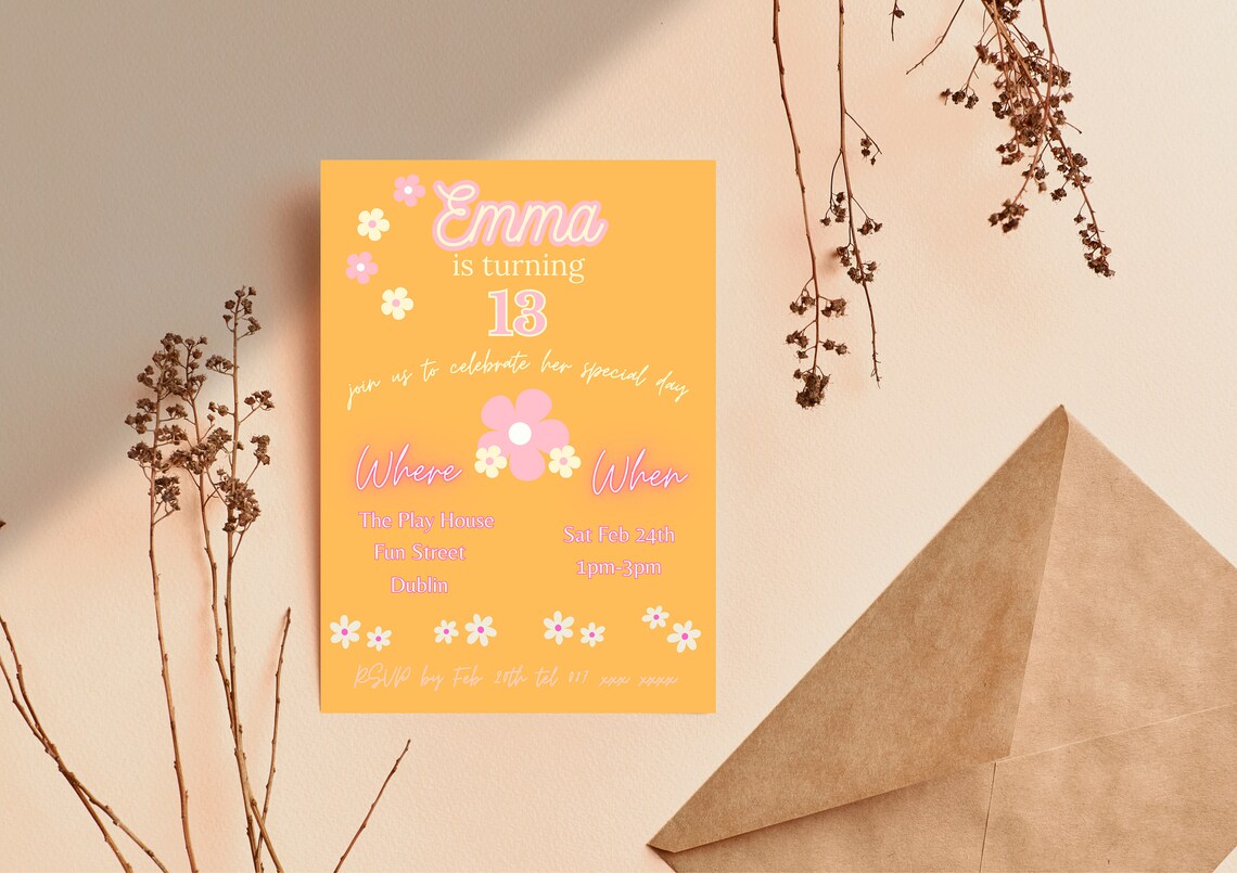 Editable Template Birthday Invitation for Girl 13th Birthday Invite ...