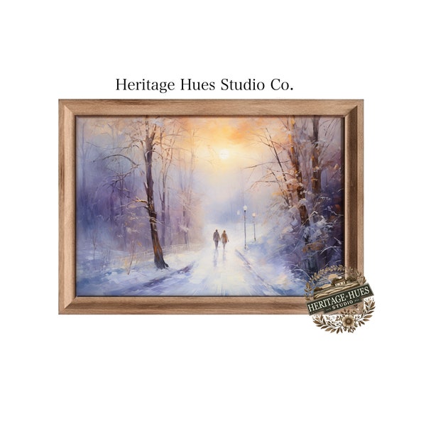 Dreamy Snowy Landscape Print, 'A Walk Through Winters Past', Couple in Winter Artwork, Sentimental Gift for Partners