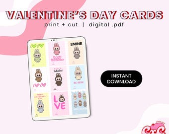Labubu Exciting Macaron The Monsters Printable Valentine&#39;s Day Cards | Kids Valentine Exchange Cards | Valentine&#39;s Day