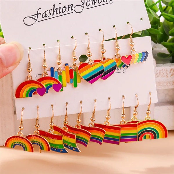 Lesbian Pride Rainbow Earrings: Handmade Dangling Earrings, Small Lesbian Flag Rainbow. Wlw,sapphic Jewelry, Stainless Steel