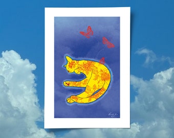 Katze ’Arlo — Dreamer', 2023, A3, 420x297mm, Ungerahmt Digitale Illustration Fine Art Print