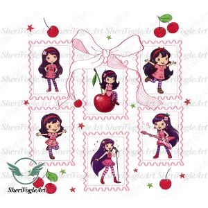 Personajes de cereza lindos (Nueva versión) (Png), Dibujos animados de niña dulce cereza (Png), Fresa coqueta y amiga (Png), Descarga digital de dibujos animados lindos