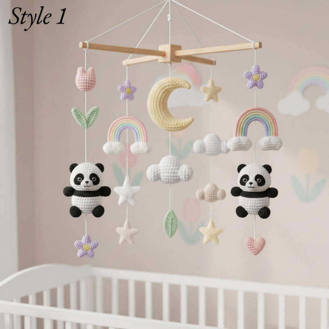 Handmade Custom Panda Bear Baby Mobile Pastel Flower Nursery Decor ...