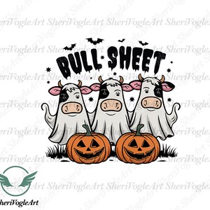 Halloween Cow Pillow Cover 18x18 Inch – 'Bull Sheet' Ghost Cows With Pumpkins, Black Farmhouse Throw Pillow Case For Couch