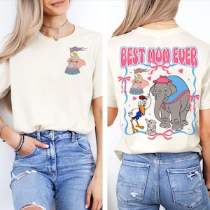 Best Mom Ever Digital PNG, Two-Sided Sublimation T-Shirt Design with Cute Cartoon Elephant Mom and Baby, Vintage Animation Style