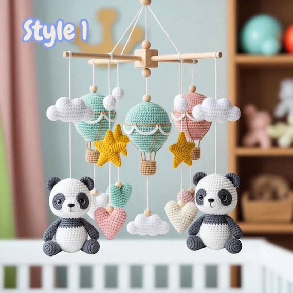 Personalized Crochet Baby Panda Mobile Custom Crib Mobile Nursery