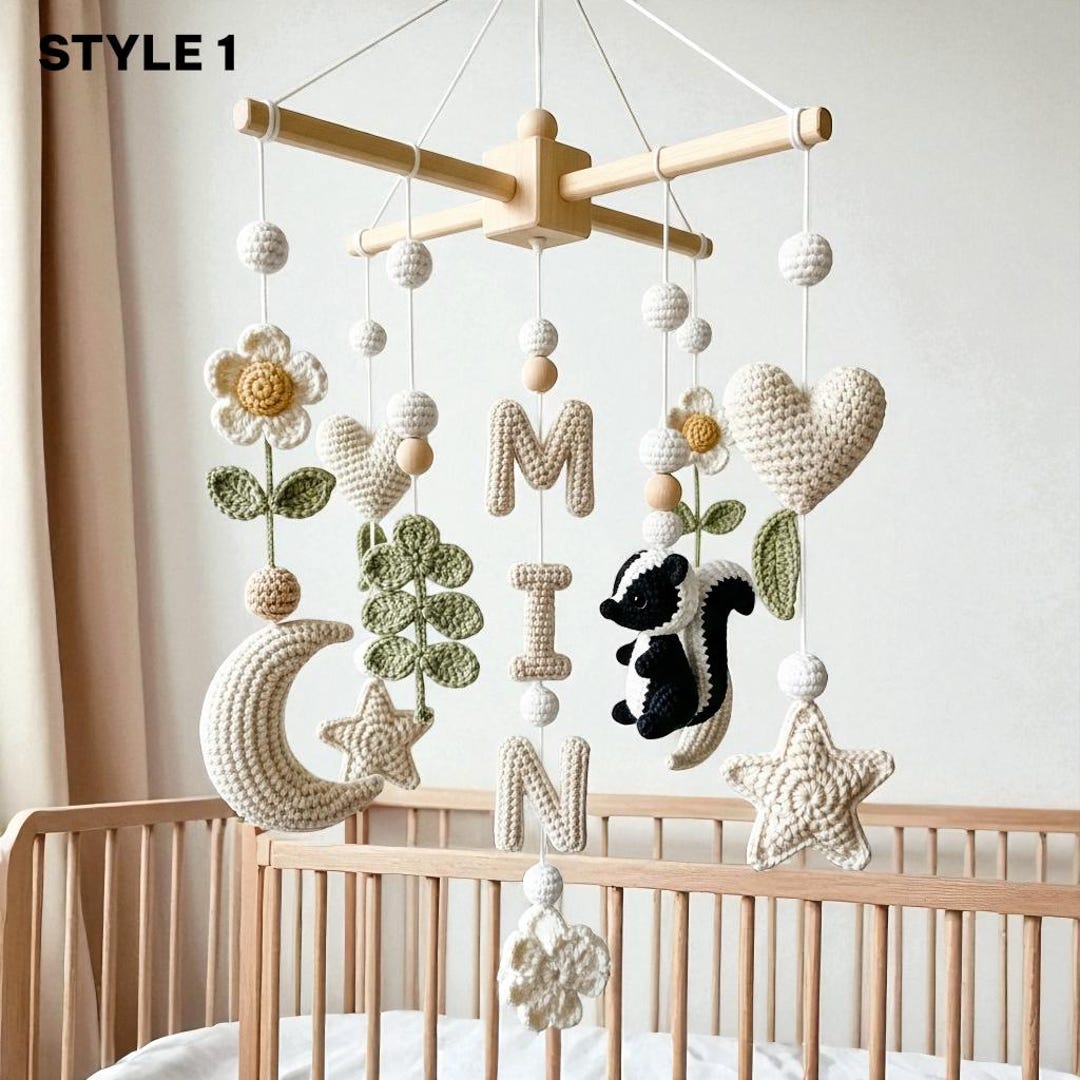 Personalized Crochet Skunk Baby Mobile, Woodland Nursery Decor - Etsy
