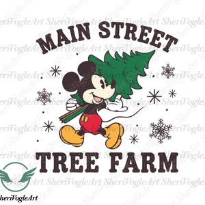 Main Street Tree Farm SVG, Christmas Svg, Christmas Mouse, Christmas Tree Svg, Mouse Bring Xmas Tree Svg