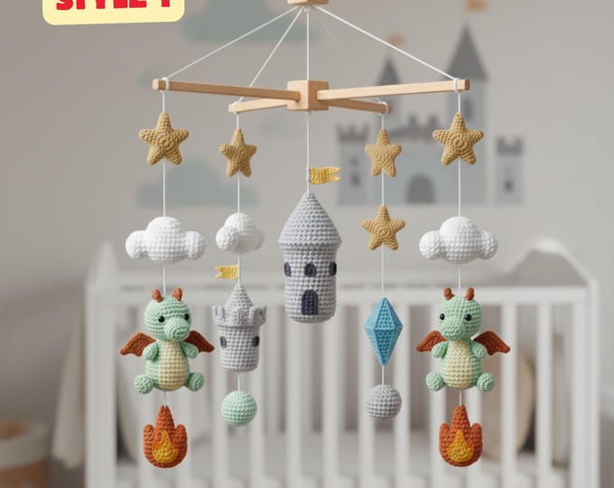 Handmade Crochet Dragon Castle Baby Mobile - Custom Nursery Decor