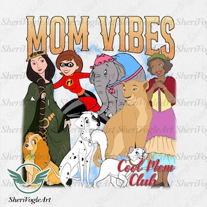 Retro Mom Vibes PNG, Cool Cartoon Moms Clipart, Strong Animated Mama Design, Mother’s Day Shirt Art, Digital Download for Magic Lovers