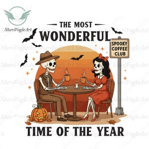 Retro Spooky Coffee Club PNG, Skeletons Drinking Coffee, Vintage Pumpkin Design, Retro Halloween Sublimation, Funny Fall Vibes