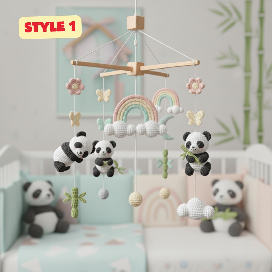 Handmade Crochet Bamboo Panda Baby Mobile Custom Animal Amigurumi Crib ...