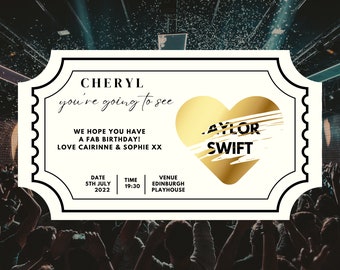 Ticket Scratch Card Reveal - Gold/Silver/Rose Gold Heart - Surprise Gift - Concert Show Musical Ticket Birthday Anniversary