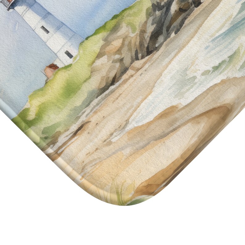 Lighthouse Watercolor Bath Mat Nautical Bathroom Decor Coastal Floor ...