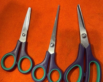 3'piece scissors with green handles, mini scissors, fabric cutting scissors