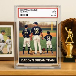 Targa in acrilico con biglietto d'auguri personalizzato per la festa del papà - Regalo per la squadra dei sogni di papà - Espositore sportivo personalizzato per papà con targa per bambini - Ricordo del baseball