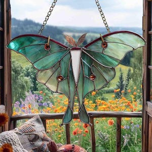 Luna Moth Butterfly 2D Acrylic Suncatcher, stained glass window hangings, unique Christmas gift, gift for mom, handmade gift, Butterfly Gift