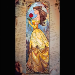 Beauty and the Beast Acrylic Suncatcher Bookmark, Transparent Clear Bookmark, Rose Book Lover Gift, Belle Bookmark, Fairy Tale Gift, Rose
