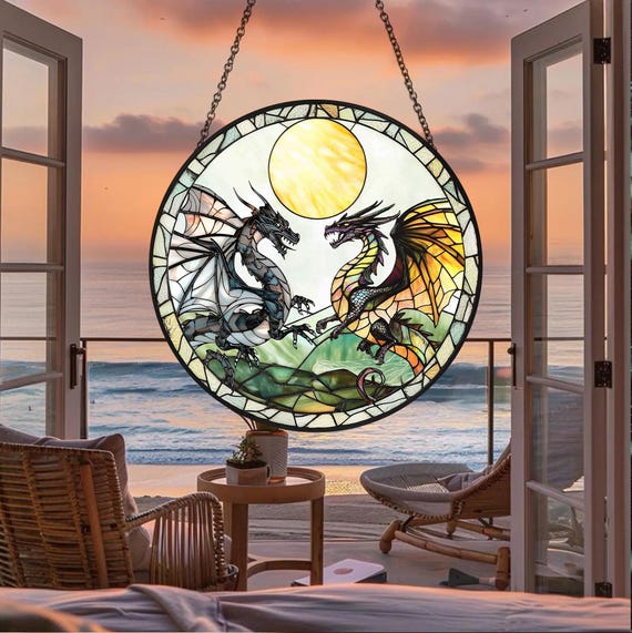 Book Dragon Suncatcher ACRYLIC Window Hanging Ornament, Fantasy Dragon