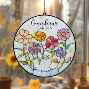 Grandma Gift, Personalized Grandma&#39;s Garden Gift For Grandma, Mother&#39;s Day Gift For Grandma, Nana Birth Month Flower Stain Glass Suncatcher