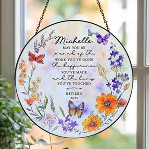 Retirement Gifts, Personalized Retirement Glass Suncatcher, Retirement Keepsake, Coworker Gift, Gift Ideas for Her Retiring 2025 Decor