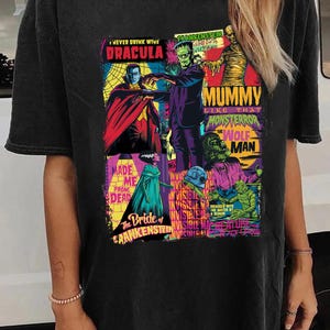 Vintage Universal Monsters T-Shirt,  Retro Horror Movie Graphic Shirt, Oversized Halloween Shirt, 90s Gothic Horror Aesthetic Tee Big Print