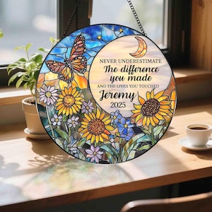 Personalized Retirement Stained Glass Suncatcher, Floral Retirement Window Decor, Retirement Keepsake Decor, Retirement Gifts, Coworker Gift