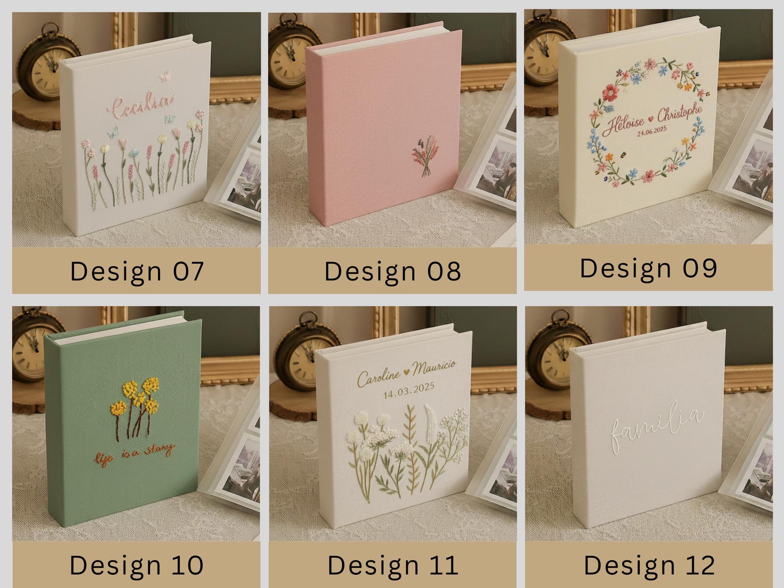 Hand Embroidered Photo Album With Sleeves, Personalized Photo Album, Anniversary Gift, Unique Photo Album, Flower Embroidered Photo Album. - Design 11, 6x9cm (200 photos)