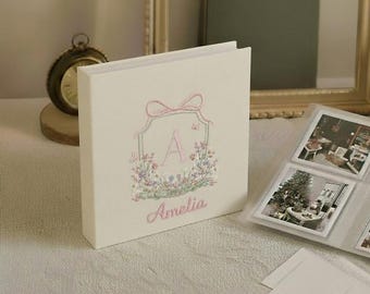 Álbum de fotos bordado a mano con mangas, álbum de fotos personalizado, regalo de aniversario, álbum de fotos único, álbum de fotos bordado con flores.