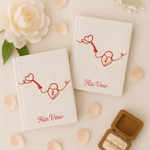 Personalized Hand Embroidered Vow Book A6 size, Wedding Doves and Lockets Hand Embroidered Notebook, Fabric Hard cover, Handmade Notebook