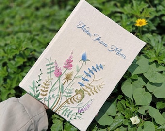 Presente personalizado para mãe, caderno bordado à mão personalizado, caderno de tecido feito à mão, diário personalizado, caderno de margaridas, caderno personalizado