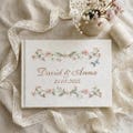 Custom Embroidered Linen Wedding Guest Book, Personalized Memory Book, Valentines Gift product logo