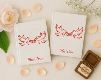 Livro de votos personalizado bordado à mão, tamanho A6, com pombas e medalhões bordados à mão para casamento, capa dura em tecido, caderno artesanal.