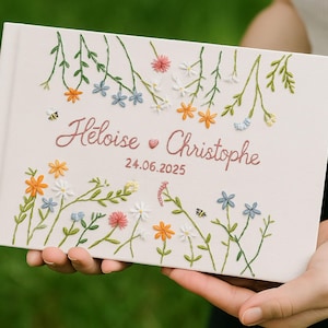 Embroidered Wedding Guest Book Personalized | Custom Linen Guestbook with Photo | A5 A4 Wedding Memory Book Keepsake Album