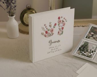 Álbum de fotos bordado a mano con mangas, álbum de fotos personalizado, regalo de aniversario, álbum de fotos único, álbum de fotos bordado con flores.
