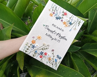 Presente personalizado para mãe, caderno bordado à mão personalizado, caderno de tecido feito à mão, diário personalizado, caderno de margaridas, caderno personalizado