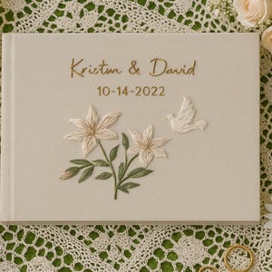 Embroidered Wedding Guest Book Personalized | Custom Linen Guestbook with Photo | A5 A4 Wedding Memory Book Keepsake Album