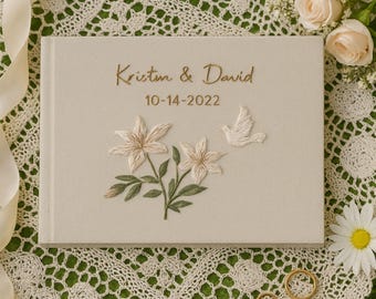Gesticktes Hochzeits-Gästebuch Personalisiert | Personalisiertes Leinen-Gästebuch mit Foto | A5 A4 Hochzeit Erinnerungsbuch Erinnerungsalbum