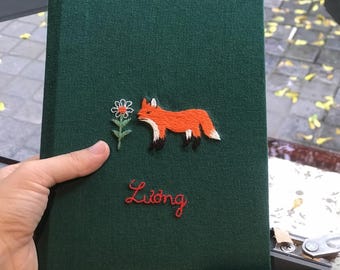 Personlig handbroderad anteckningsbok, handgjord tyganteckningsbok, anpassad dagbok, prästkrageanteckningsbok, tygdagbok med hårt omslag, anpassad anteckningsbok
