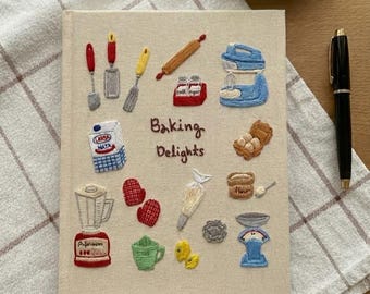 Cuaderno de recetas personalizado, cuaderno bordado a mano con mis recetas, cuaderno con tapa de tela hecho a mano, cuaderno A5 personalizado, cuaderno secreto