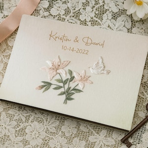 Embroidered Wedding Guest Book Personalized | Custom Linen Guestbook with Photo | A5 A4 Wedding Memory Book Keepsake Album