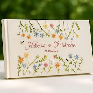Embroidered Wedding Guest Book Personalized | Custom Linen Guestbook with Photo | A5 A4 Wedding Memory Book Keepsake Album