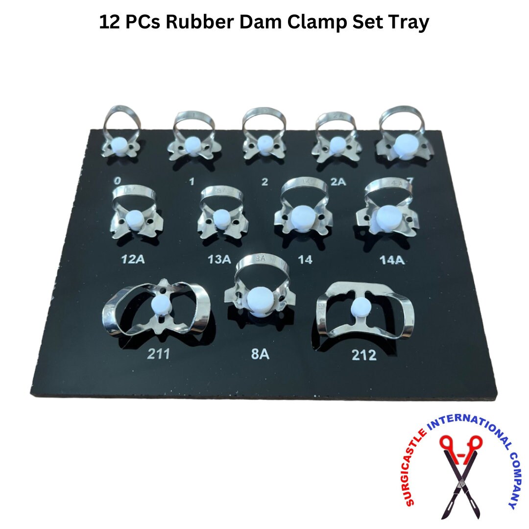 Slake Endodontic Rubber Dam Clamps Set - 12 Pcs Stainless Steel Dental Tools With Tray 11 thumbnail image